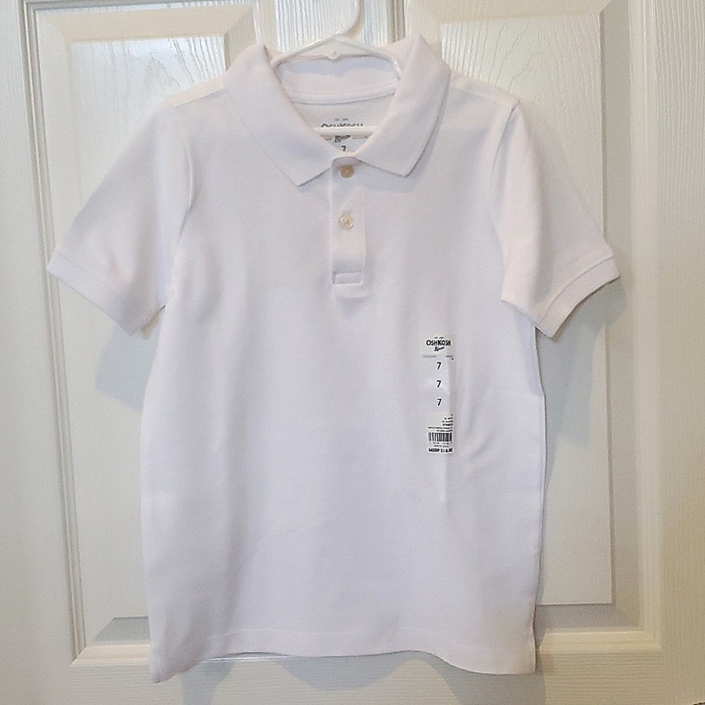 NWT New OshKosh B'gosh White Two Button Polo Shirt Kid's Size 7